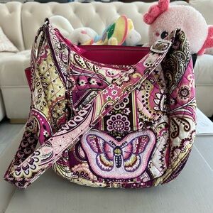 Vera Bradley Upcycled vintage purple and tan bag with hand embroidered Butterfly